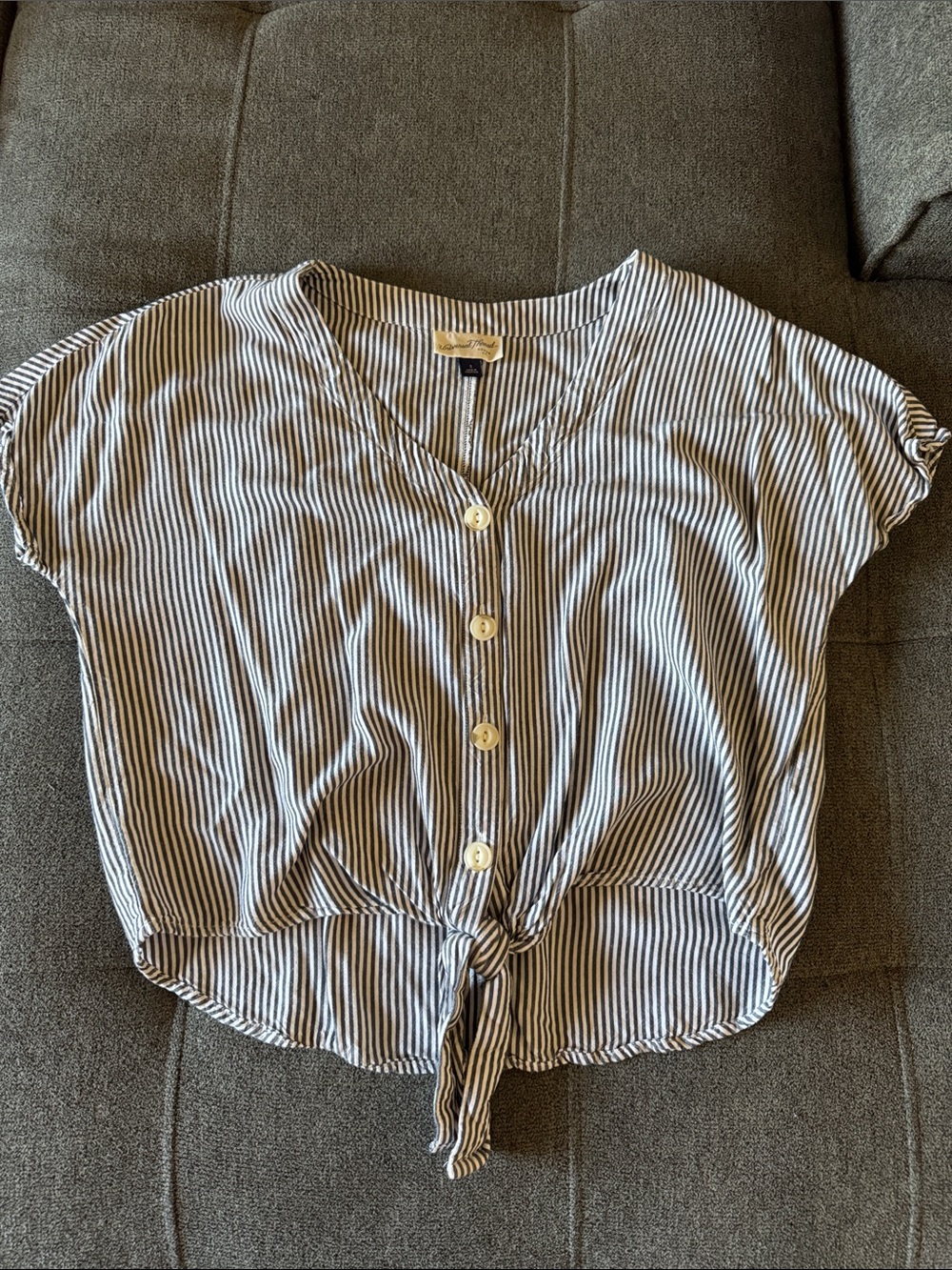 Universal Thread Gray & White Striped Tie-Front Button Shirt